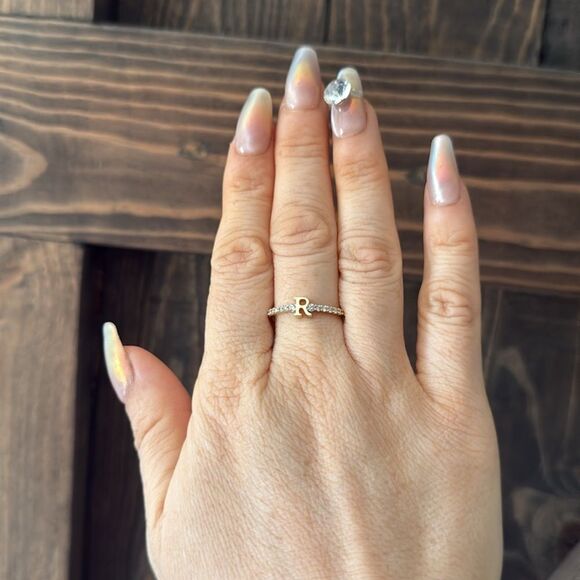 14K Gold Plated Initial R Ring Initial with Zirconia - Picture 10 of 11